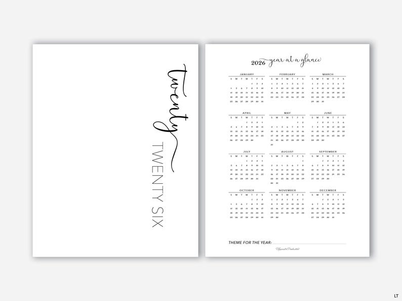 Calendario anual 2026/2027 con portada imprimible para planificadores tamaño A4 o carta (EE. UU.), calendario anual con plantilla de panel de control anual. imagen 2