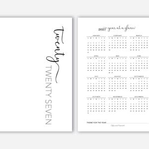 2026 | Calendrier annuel 2027 et page de couverture imprimable pour les agendas A5, calendrier annuel avec script, modèle de tableau de bord annuel pour anneaux A5 image 3