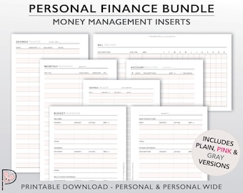 Personal Finance Bundle, Household Budget Planner, Money Management Inserts, Printable Checkbook Register, Savings Tracker, Bill Payment Log