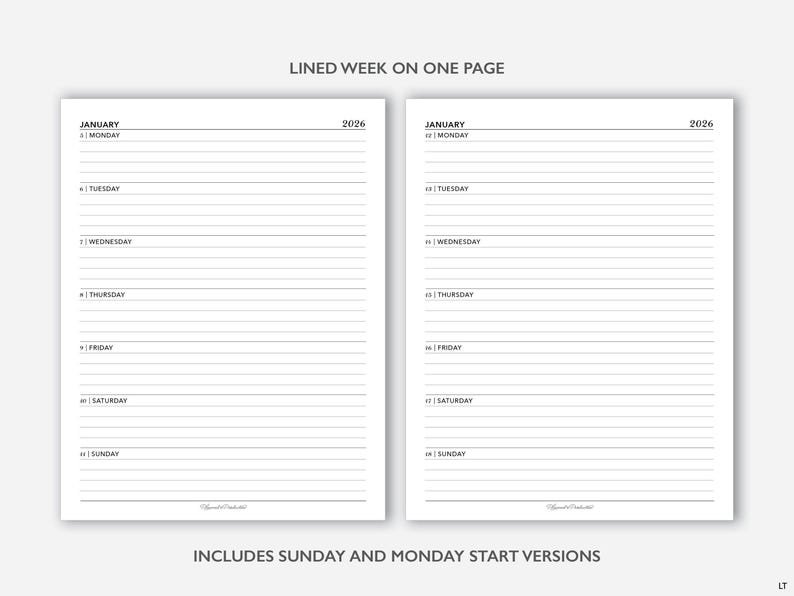 2026 Weekly Planner Printable, Lined Week on 1 Page Dated Agenda for A4 ...
