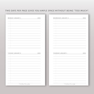 2024 Two Days per Page Planner Inserts, Simple Dated Daily Journal, Half Page per Day Printable Planner, Minimal Daily Agenda Refill 2DPP image 2