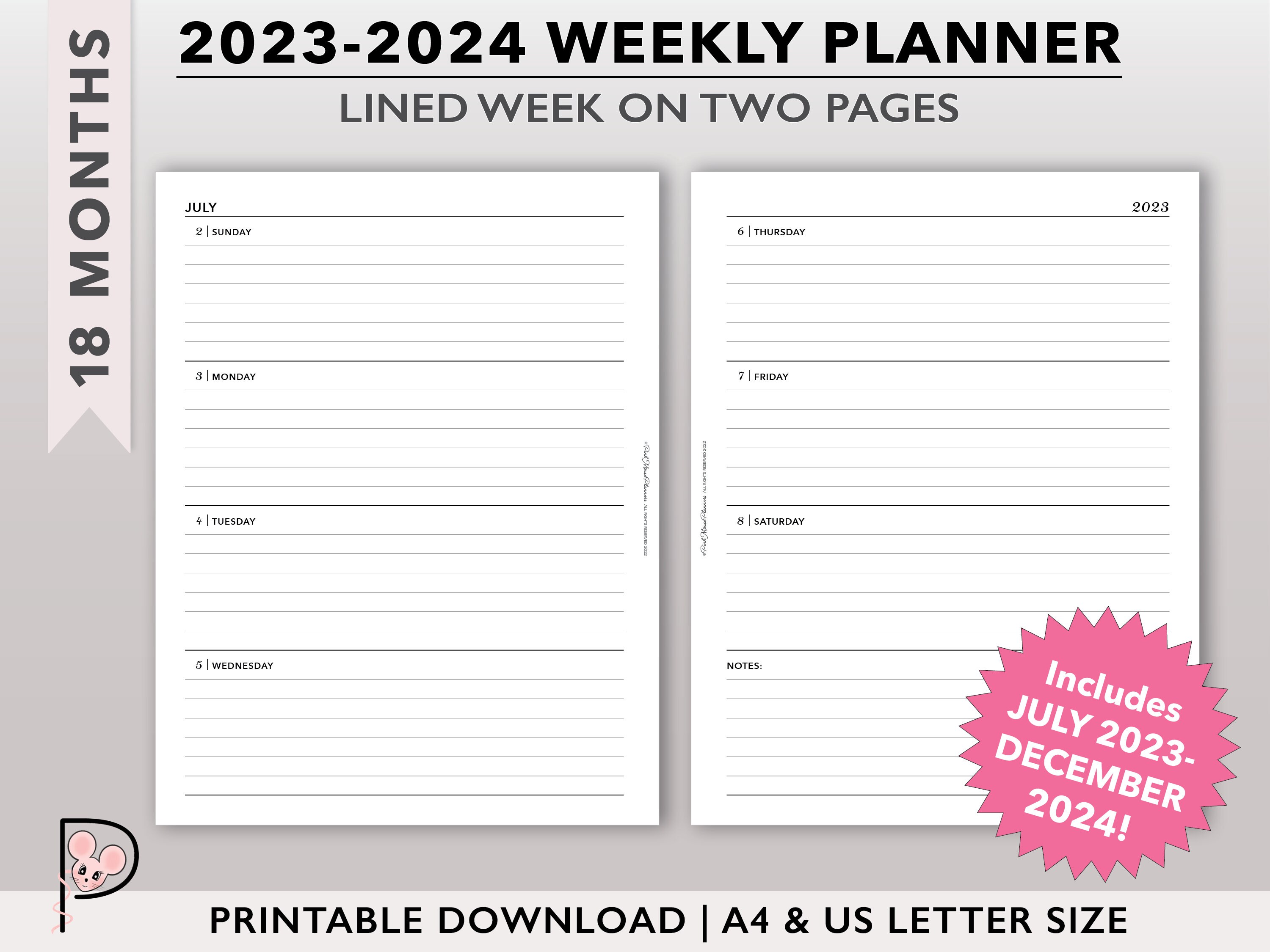 2023-2024 Lined Weekly Planner Printable Mid Year Planner Template