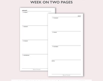 2027 Two Page Weekly Planner, Sunday and Monday Start, Printable PDF files for Personal size binders, Instant Digital Download