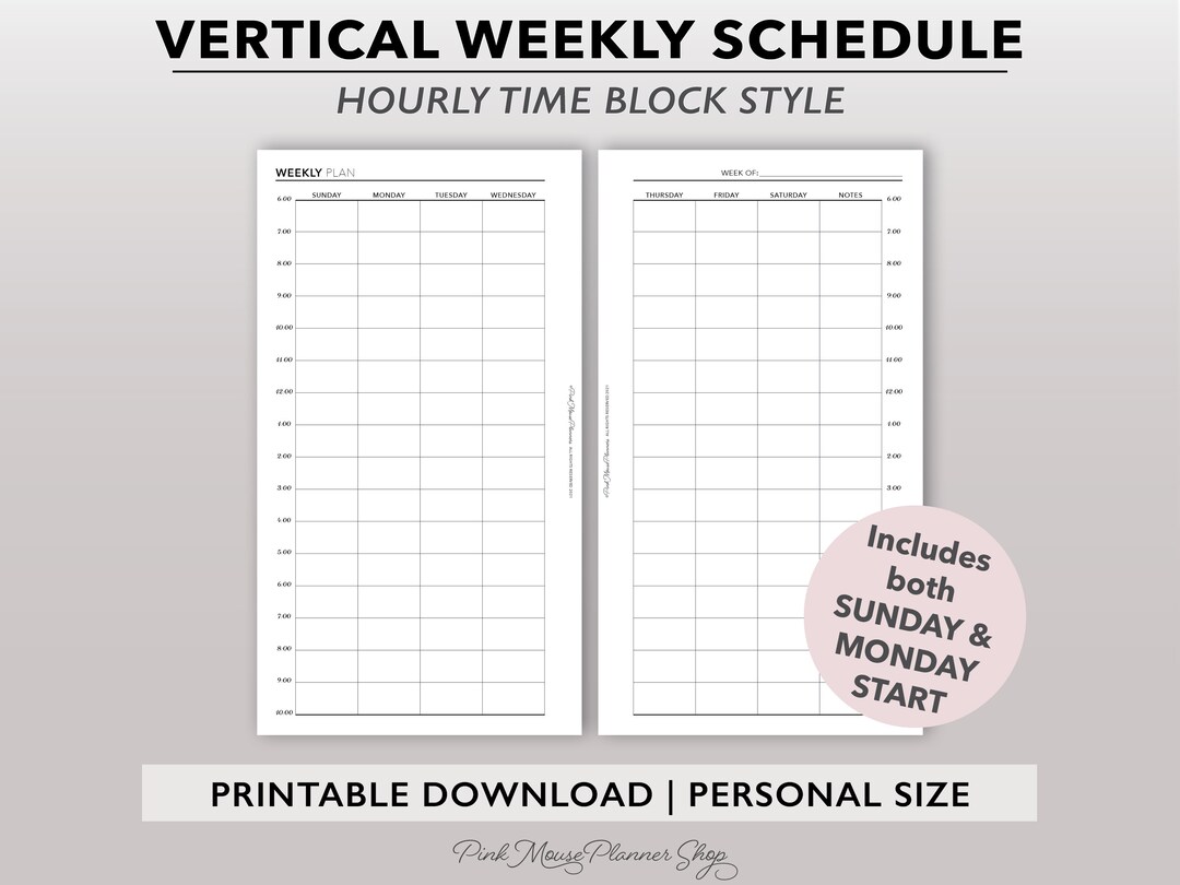 Undated Weekly Planner Printable, Time Block Planner Insert, Hourly ...