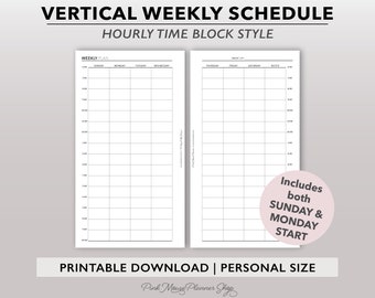 Undated Weekly Planner Printable, Time Block Planner Insert, Hourly Appointment Schedule, Weekly Calendar Template for Personal Size Planner