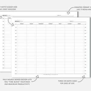 30 Minute Weekly Schedule Printable, Time Block Planner Insert, Hourly ...