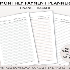 Monthly Payment Tracker, Printable Budget Planning Insert, Finance Tracking Chart, Monthly Expense Planner Page, Monthly Bill Tracker