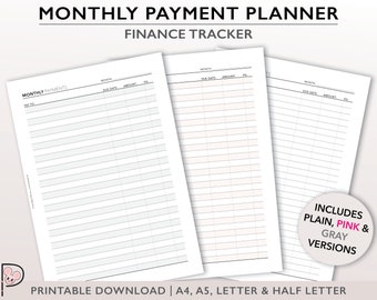 Monthly Payment Tracker, Printable Budget Planning Insert, Finance Tracking Chart, Monthly Expense Planner Page, Monthly Bill Tracker