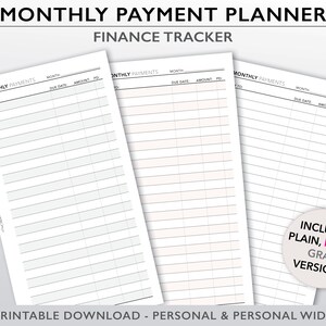 Monthly Payment Tracker, Printable Budget Planning Insert, Finance Tracking Chart, Monthly Expense Planner Page, Monthly Bill Tracker