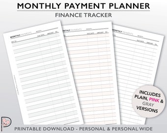 Monthly Payment Tracker, Printable Budget Planning Insert, Finance Tracking Chart, Monthly Expense Planner Page, Monthly Bill Tracker