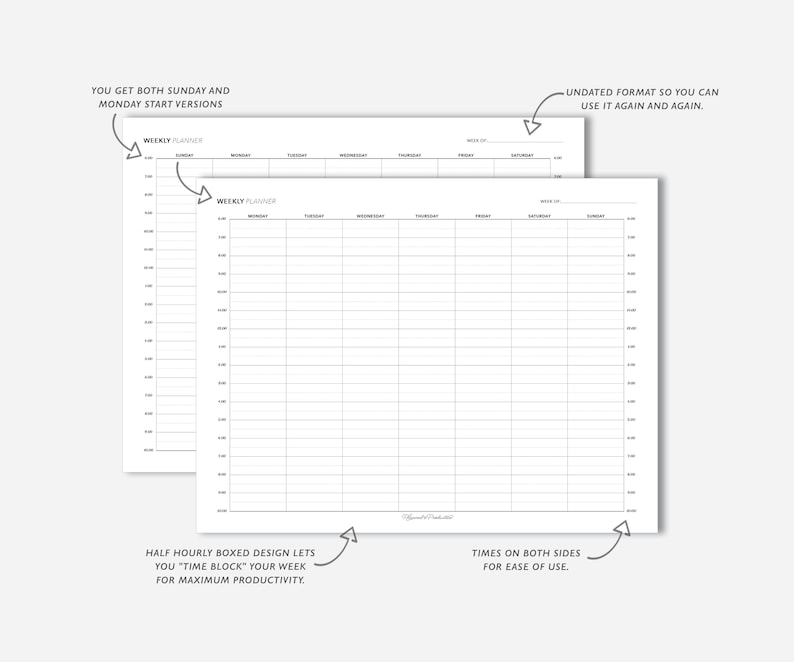 30 Minute Weekly Schedule Planner, Time Block Layout, Printable PDF ...