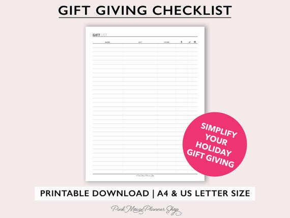 Printable Gift List Planner Insert, Holiday Gift Tracker, Christmas Shopping List, Gift Giving Ideas Page, Birthday Gifts, A4 | Letter Size