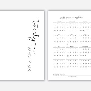2026 | Calendrier annuel 2027 et page de couverture imprimable pour les agendas A5, calendrier annuel avec script, modèle de tableau de bord annuel pour anneaux A5 image 2