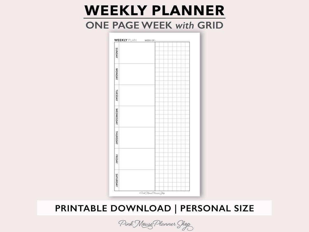 Weekly Planner Printable, Week on One Page Personal Size Planner ...