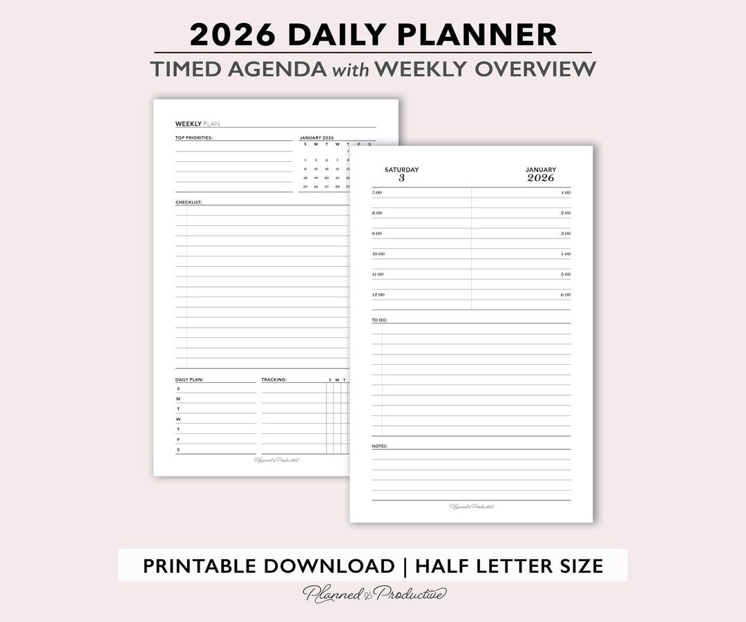 2026 Daily Timed Planner Inserts W/ Weekly Overview, Dated Day per Page ...