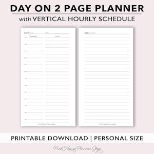 Two Page per Day Daily Planner Printable, Personal Size Day on 2 Page Planner Insert, Undated Daily Planner Template, Appointment Schedule