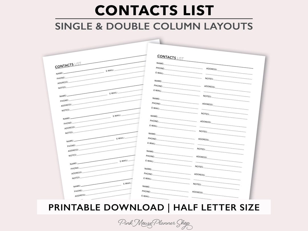 Printable Address Book Planner Insert, Emergency Contact List PDF ...