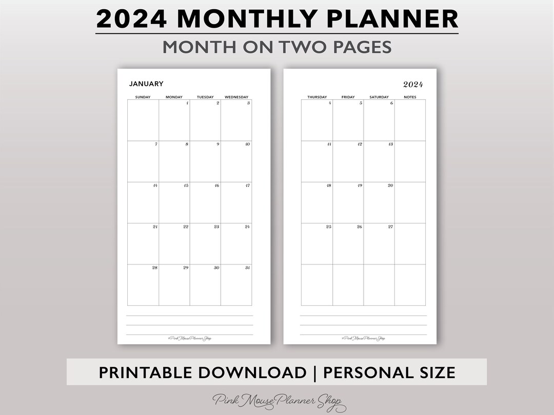 2024 Monthly Printable Planner Inserts, Month on 2 Pages Calendar ...