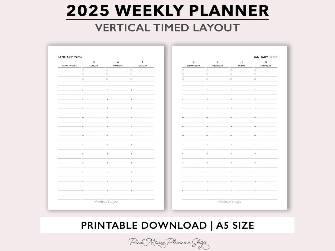 2025 Vertical Weekly Planner Printable, Timed Weekly Planner Insert ...