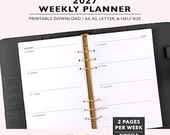 2027 Weekly Planner, Two Pages per Week Template, Printable PDF files for A4 | A5 | Letter & Half Size, Instant Digital Download