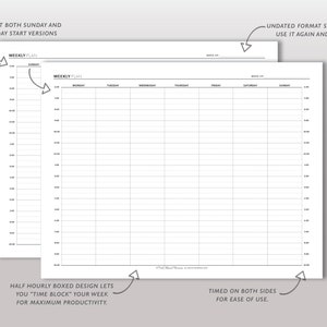 30 Minute Weekly Schedule Printable, Time Block Planner Insert, Hourly ...