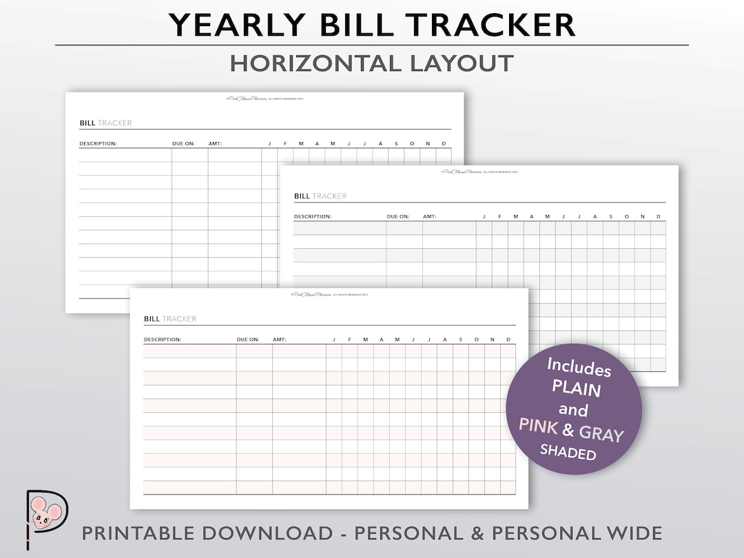 Yearly Bill Tracker Printable Planner Insert, Payment Record, Fixed ...