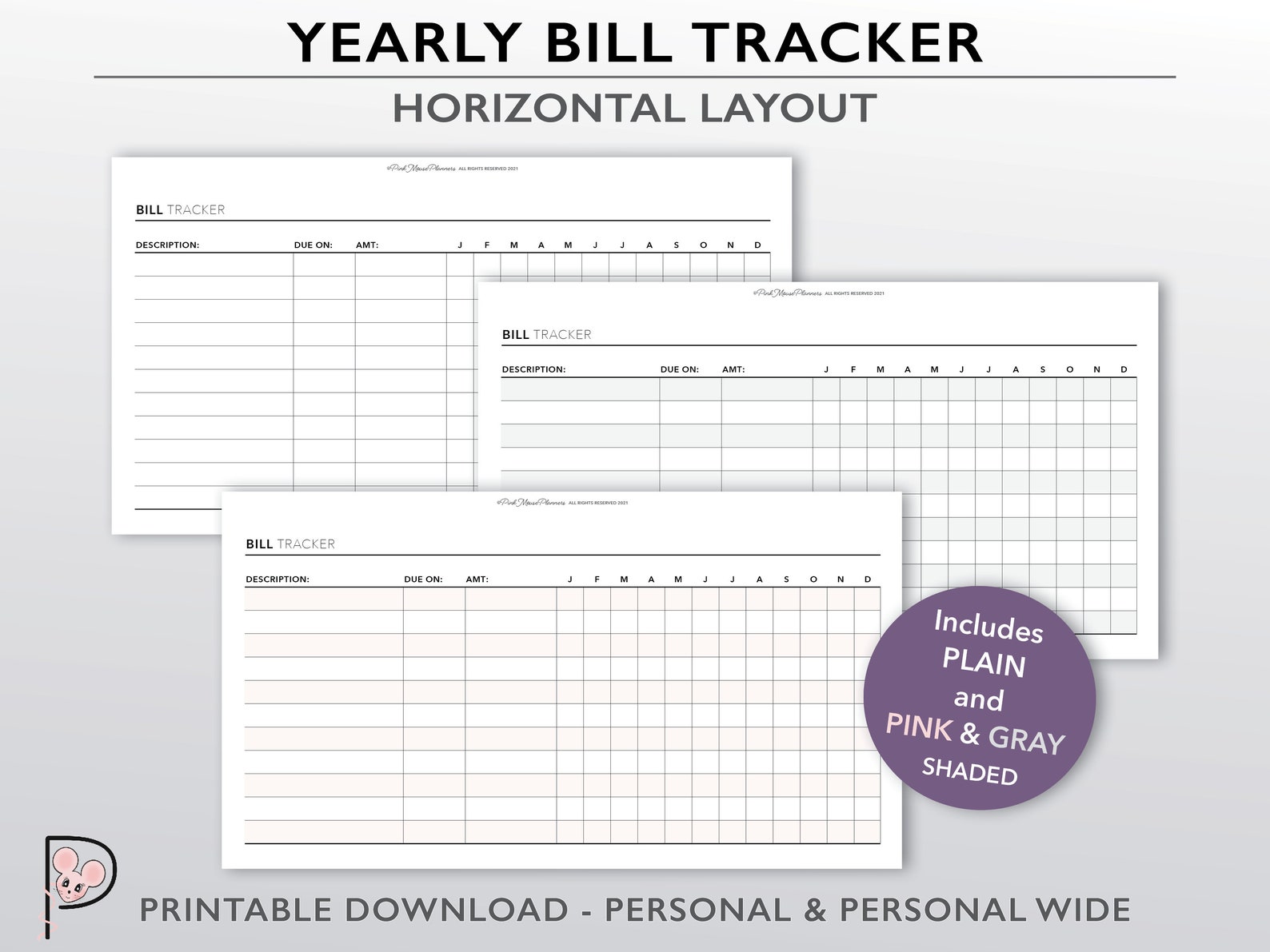 Yearly Bill Tracker Printable Planner Insert, Payment Record, Fixed ...