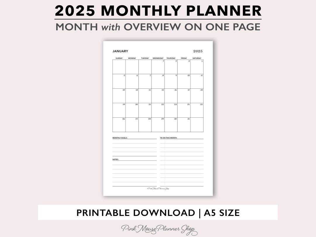 2025 Printable Monthly Planner Inserts, Monthly Calendar Page With ...