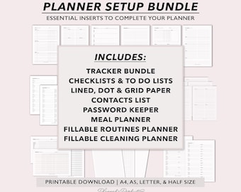 Printable Planner Insert Bundle, Routines Zone Cleaning, Weekly Monthly Yearly Tracker, To Do lists, Meal Plan A4 | A5 | Letter & Half Size