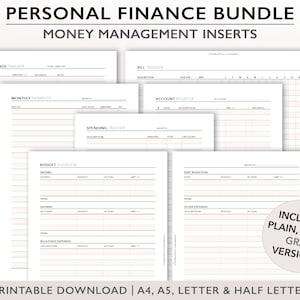 Personal Finance Bundle, Household Budget Planner, Money Management Inserts, Printable Checkbook Register, Savings Tracker, Bill Payment Log