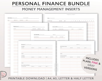 Personal Finance Bundle, Household Budget Planner, Money Management Inserts, Printable Checkbook Register, Savings Tracker, Bill Payment Log
