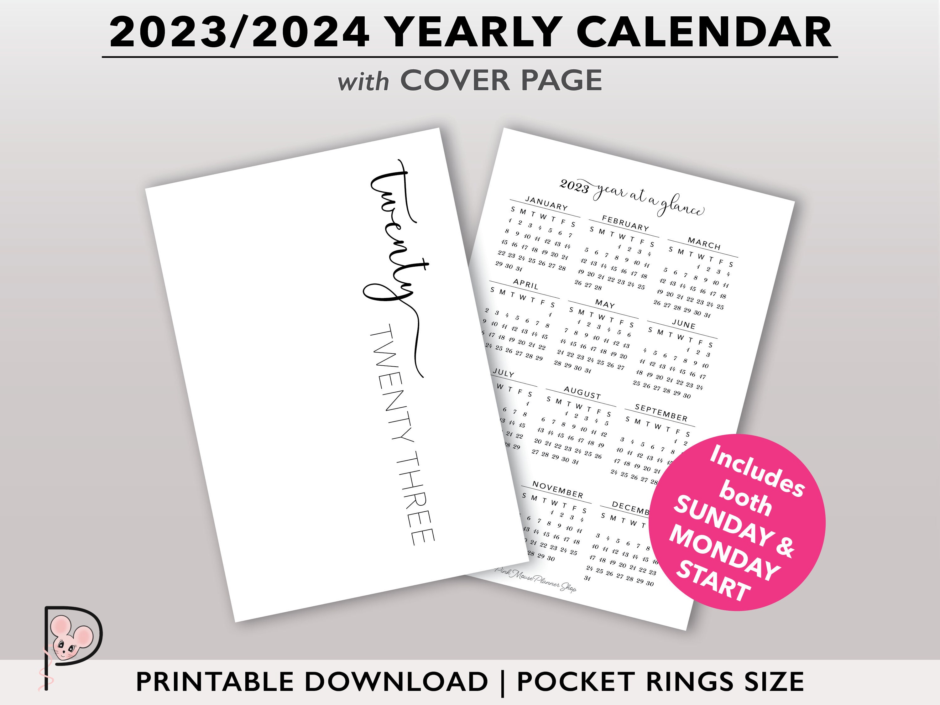2023 or 2024 Calendar +Pen +Storage Pouches + Paper Fits Louis