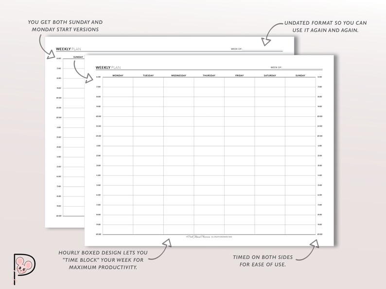 Undated Weekly Schedule Printable Time Block Planner Insert - Etsy