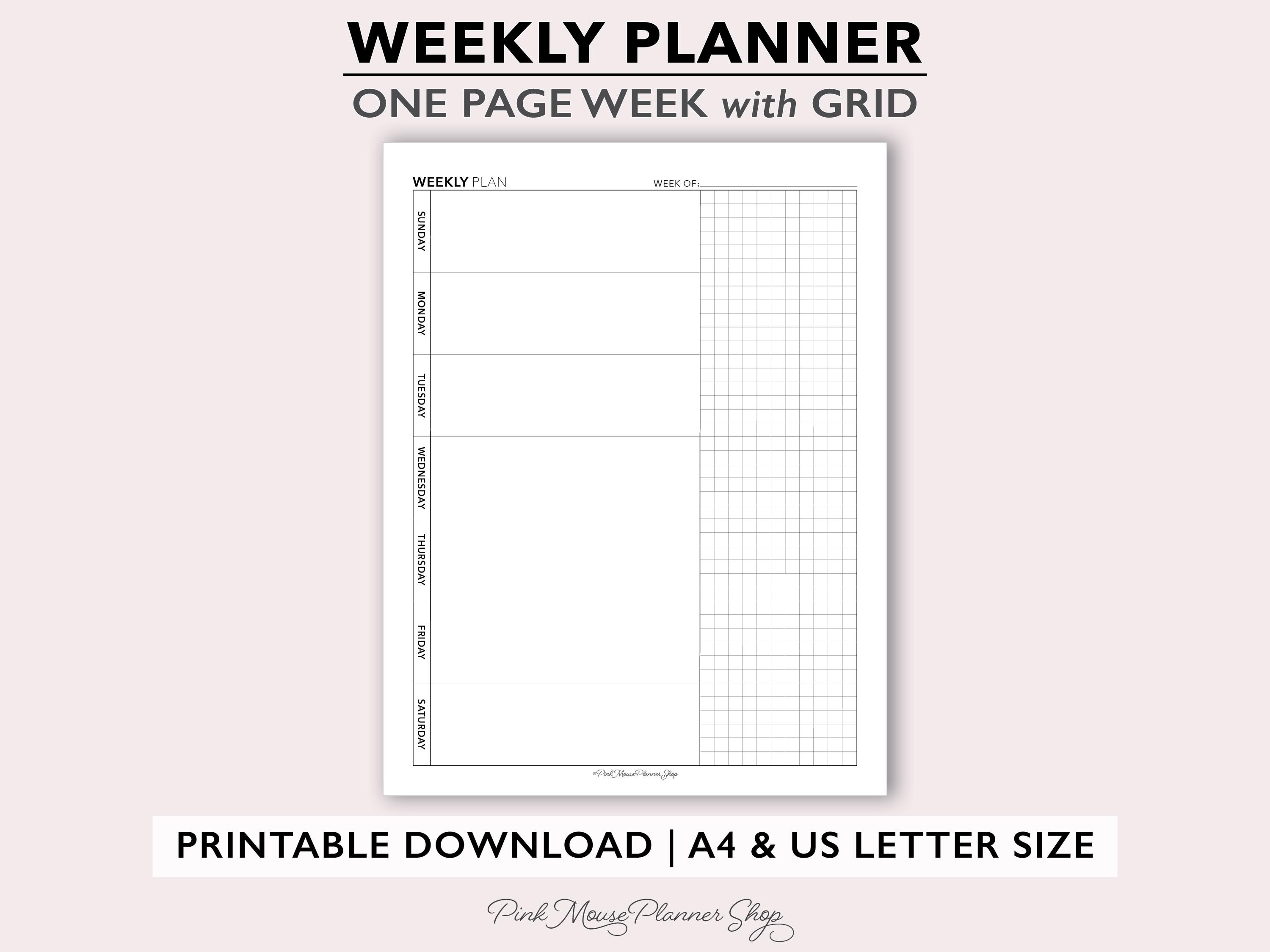 Weekly Planner Printable, Letter Size Week on One Page Planner Template ...
