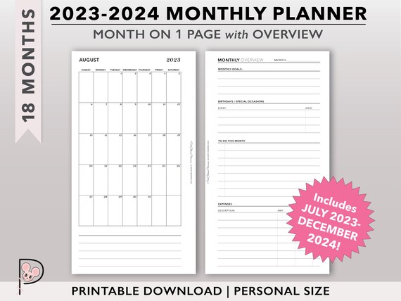 Personal 2024 Month On One Page Planner Inserts