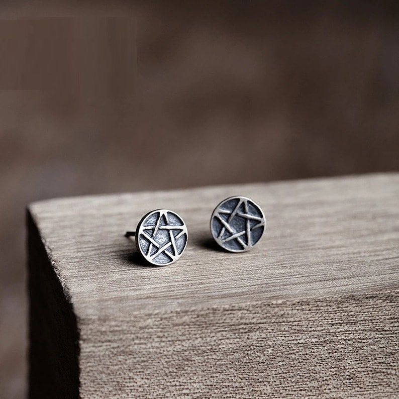 Witchy Earrings Witch Jewelry Wicca Earrings Witchy Jewelry Silver Pentagram Stud Earring