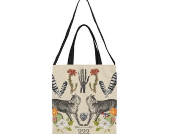 Witchy Ancient Coyote Spirit Tote Bag, Raven Bag, Witchy Clothing, Witchy Tote Bag, Witchy Bag, Pagan, Witch, Occult, Magick
