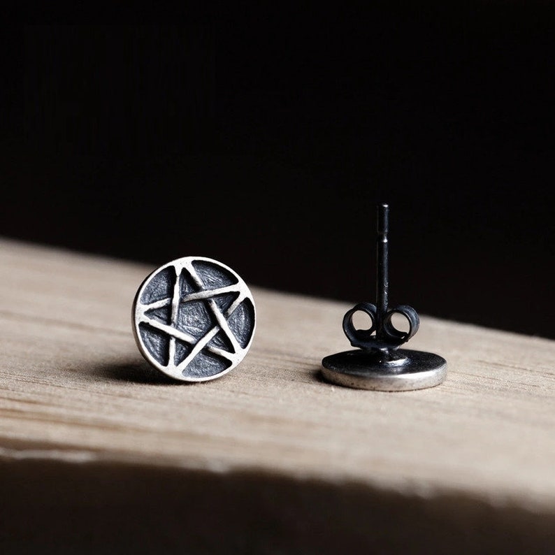 Witchy Earrings Witch Jewelry Wicca Earrings Witchy Jewelry Silver Pentagram Stud Earring
