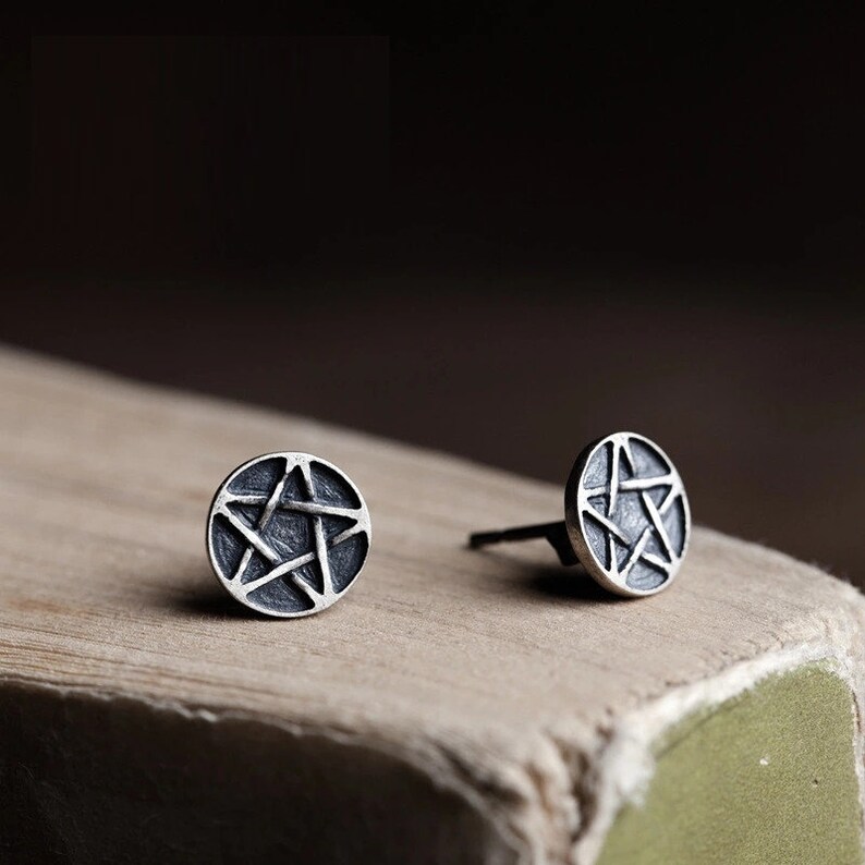 Witchy Earrings Witch Jewelry Wicca Earrings Witchy Jewelry Silver Pentagram Stud Earring