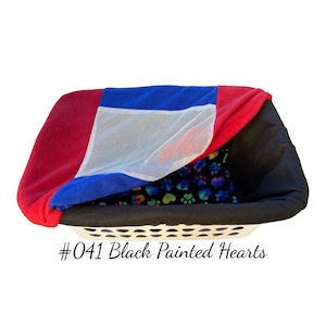 Handmade Fleece Whelping Basket Liner & Cover: Black Painted Hearts