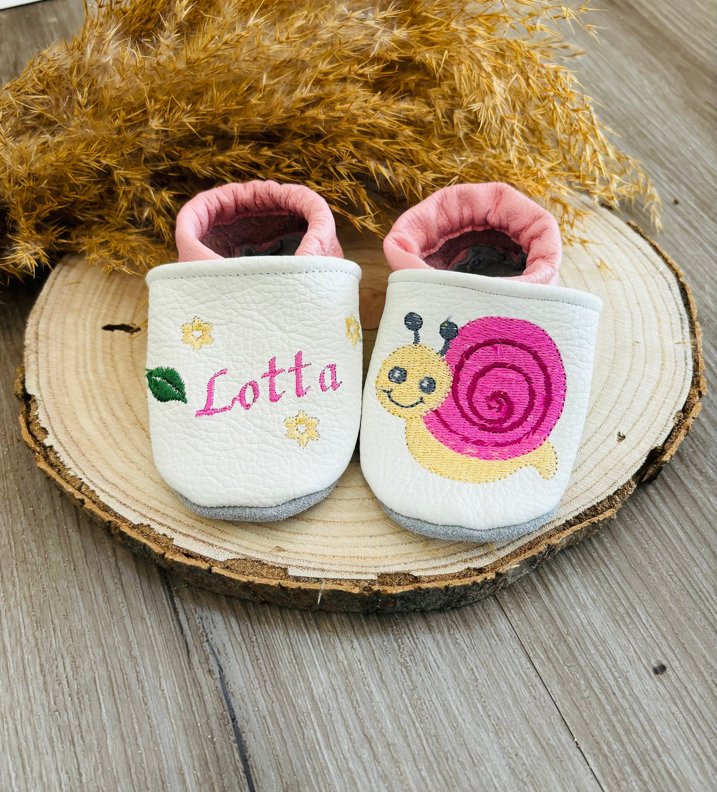 Krabbelschuhe Schnecke Lederpuschen Nach Wunsch Krabbelpuschen