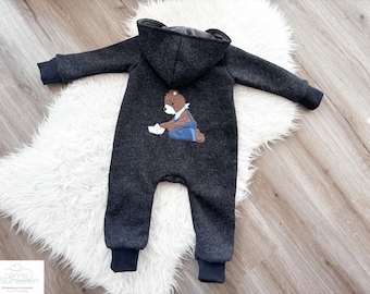 Walkanzug, Walkoverall, 100% Schurwolle, Wollanzug, Kinder-Overall, bestickt