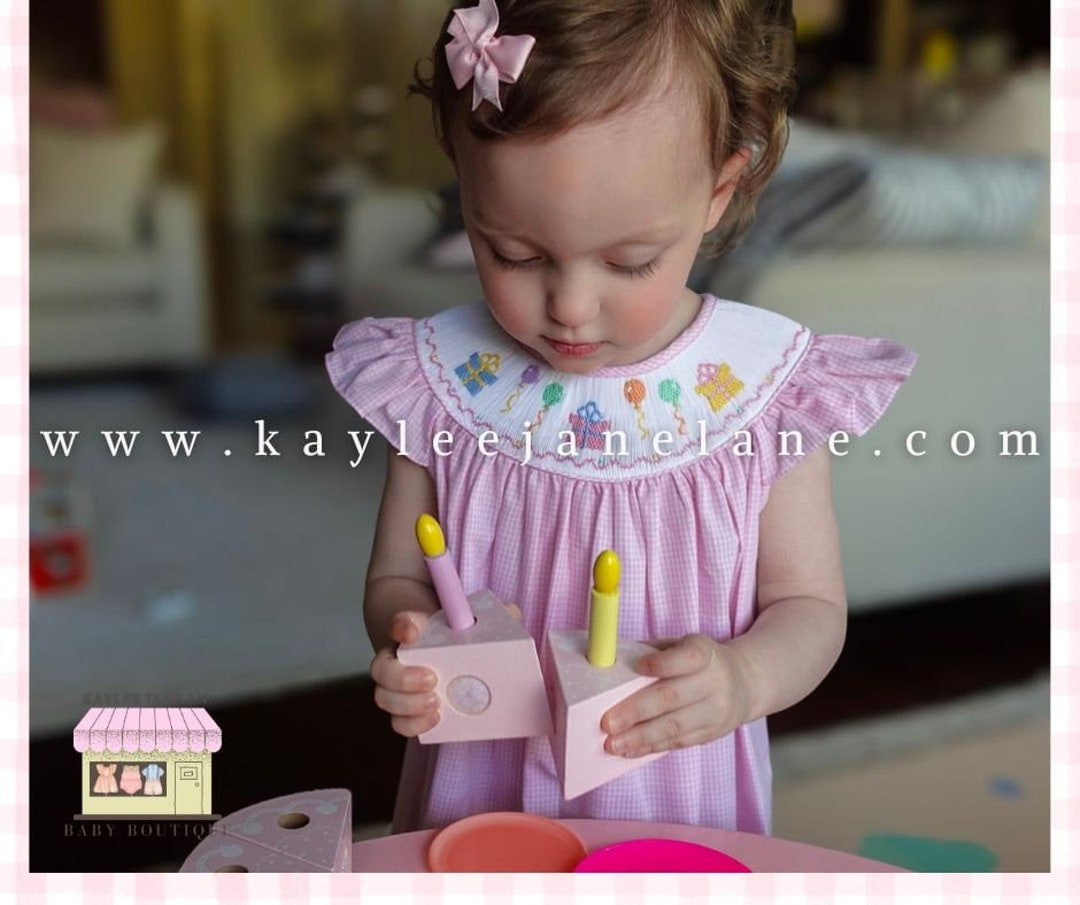 Petit Bebe Girls Pink Gingham Smocked Birthday Dress