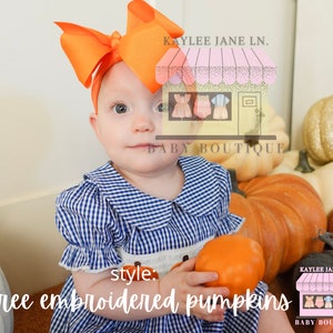 Pumpkin Smocked Embroidered Dress Blue Checkered with Matching Bloomers