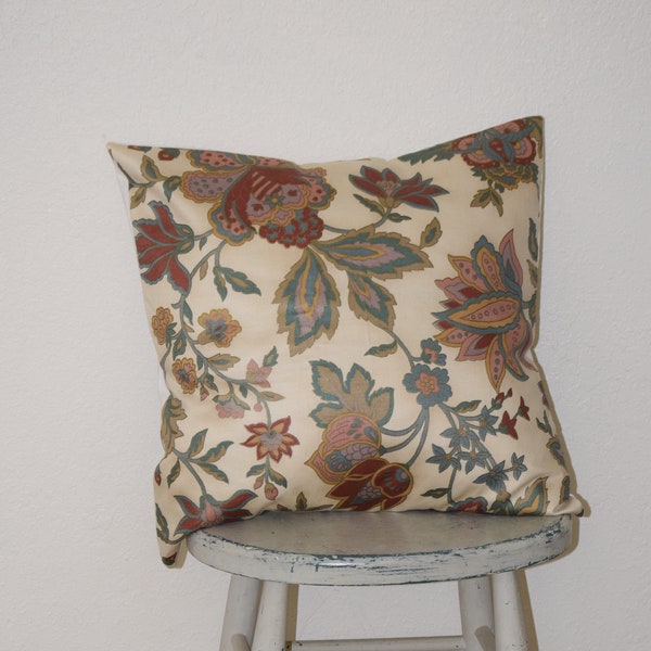 Creamy Vintage Jewel Toned Fall Colors Botanical Floral Print 20" Pillow Cover / Granny Chic Grand Millennial / English Cottage Pillow