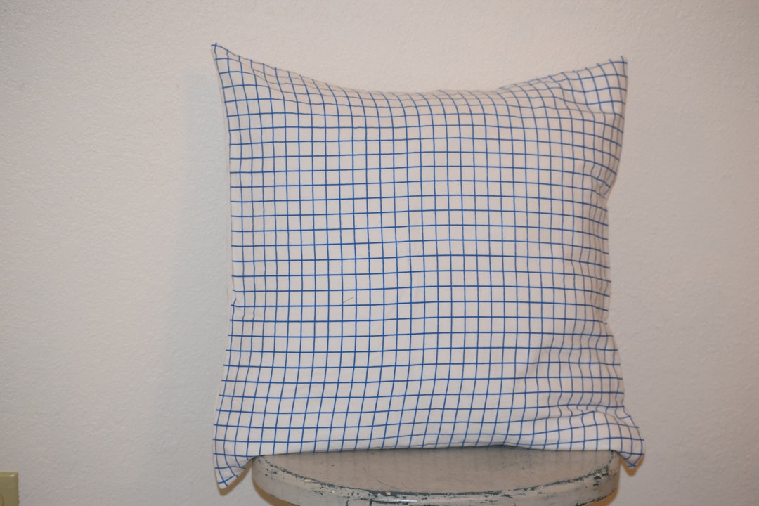 Simple Vintage Blue and White Grid Pattern Pillow / Blue and Etsy