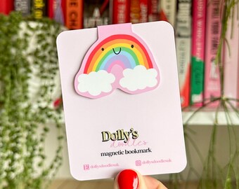 Rainbow Smiley Magnetic Bookmark | Pink Red Happy Clouds Booktok Bookish Book Lover Bookworm Book Club Cute Gift