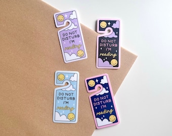 Do Not Disturb I’m Reading Door Hanger Smiley Sticker Book Lover Reading Gift Matte UV Water Resistant Phone Laptop Decal Kindle