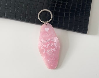 Home Sweet Home Motel Acrylic Keyring Pink Marble Resin Positive Quote Gift