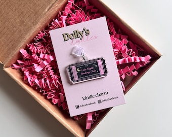 Late Night Reading Club Kindle Charm | Book Lover Reading Night Stars Moon Grey Pink Booktok Bookish Bookworm Cute Gift
